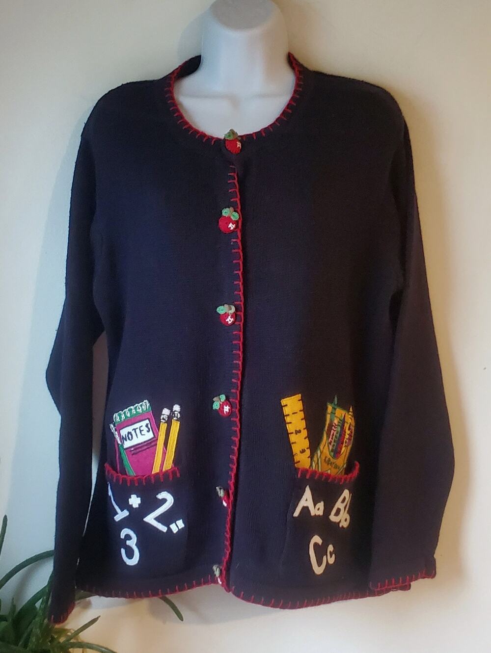 Lemon Grass NWT Womens Teacher Embroidered Cotton Sweater Size M School Educator